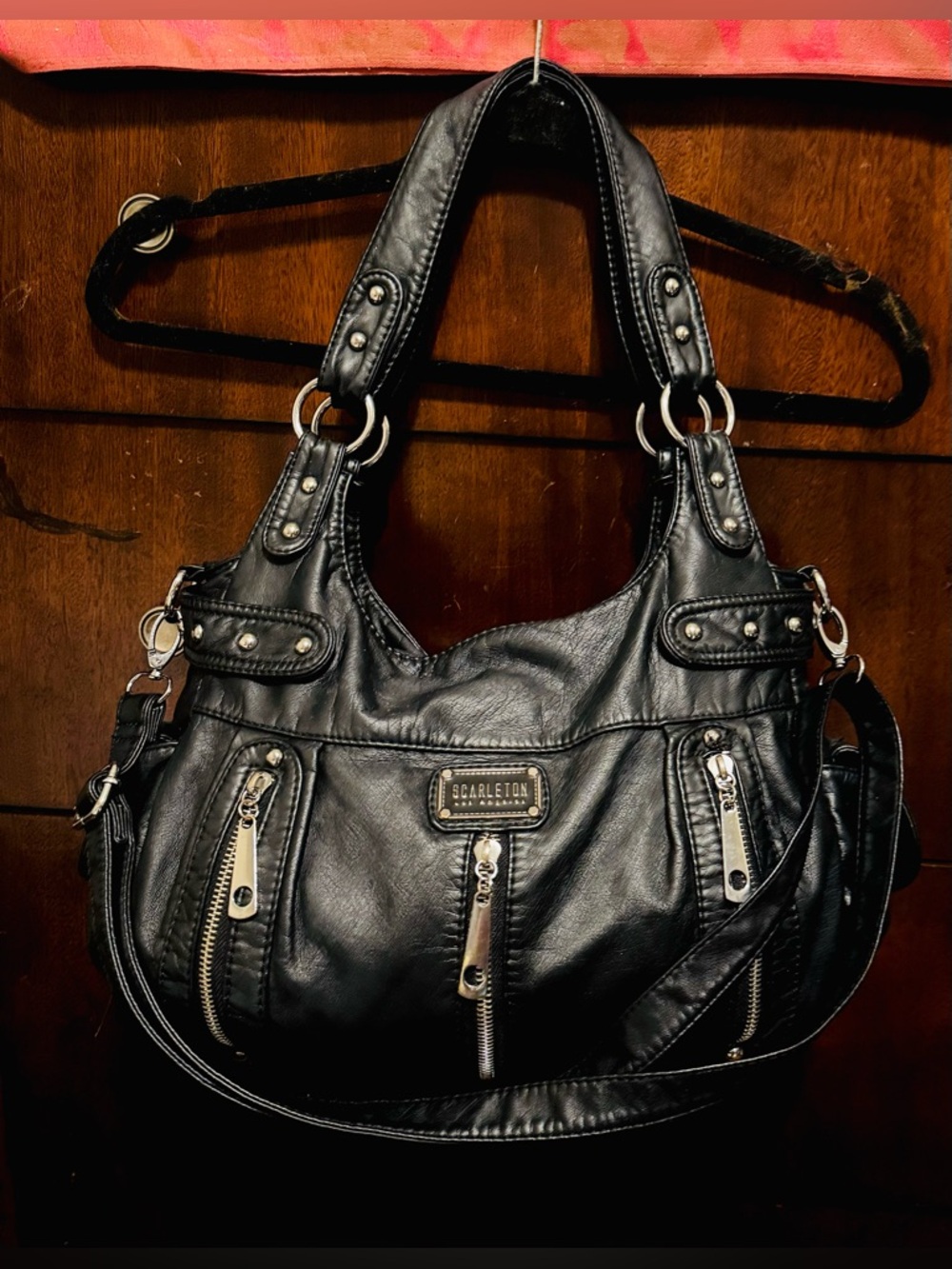 Scarleton Multi Pocket Leather Studded Shoulder Bag